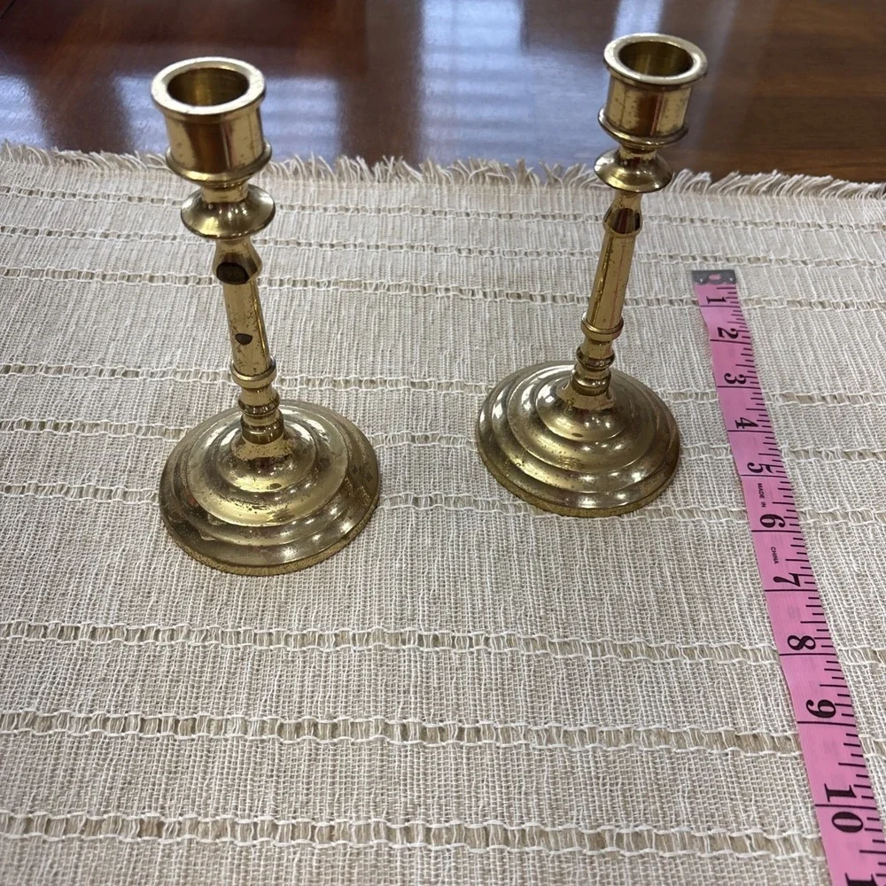 VTG Weighted Brass‎ Candlesticks Pair Unbranded 7 Inch